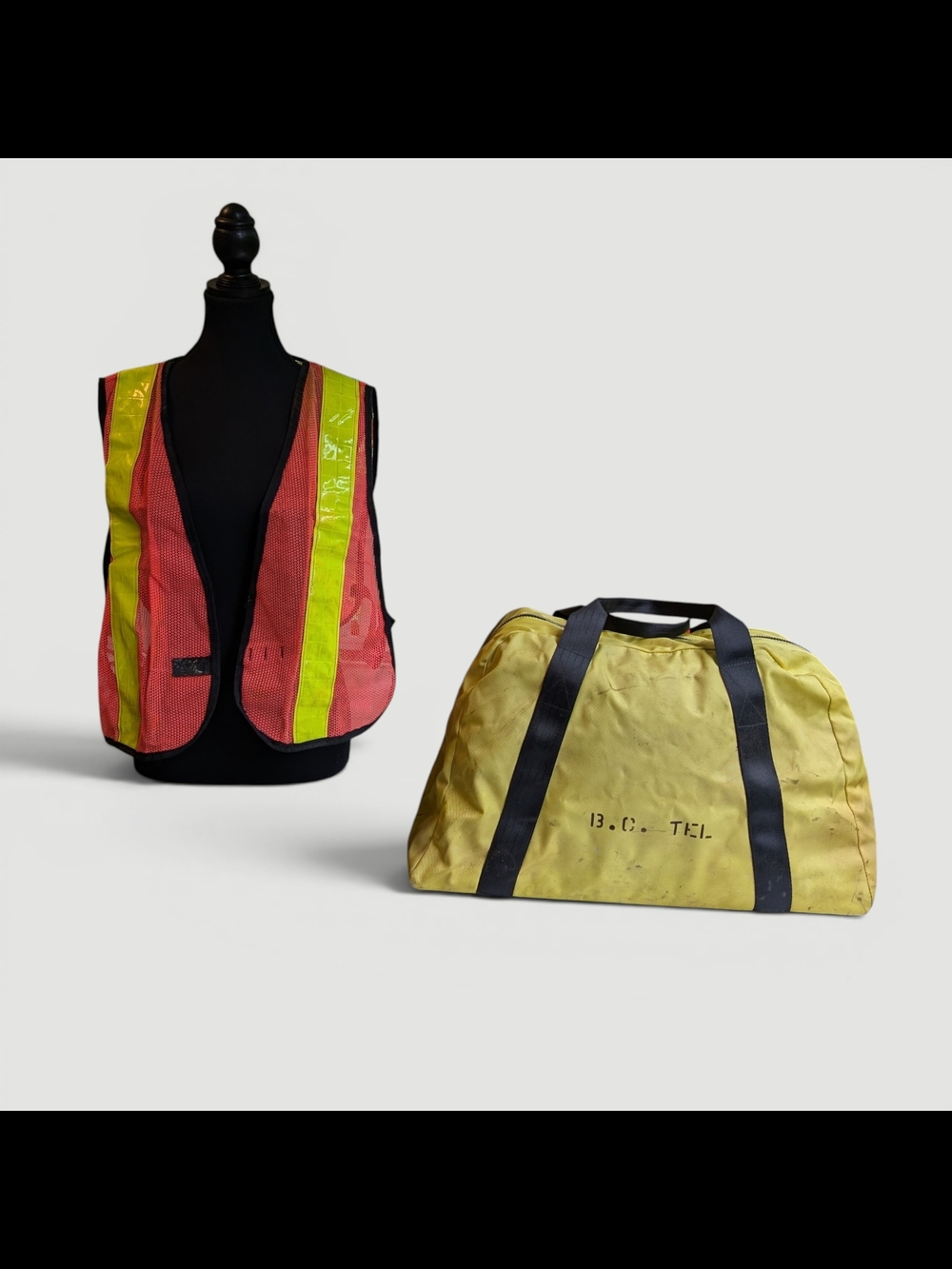 Vintage B.C. Tel Canvas Utility Duffel Bag & Hi-Vis Vest Lot | Lineman Workwear